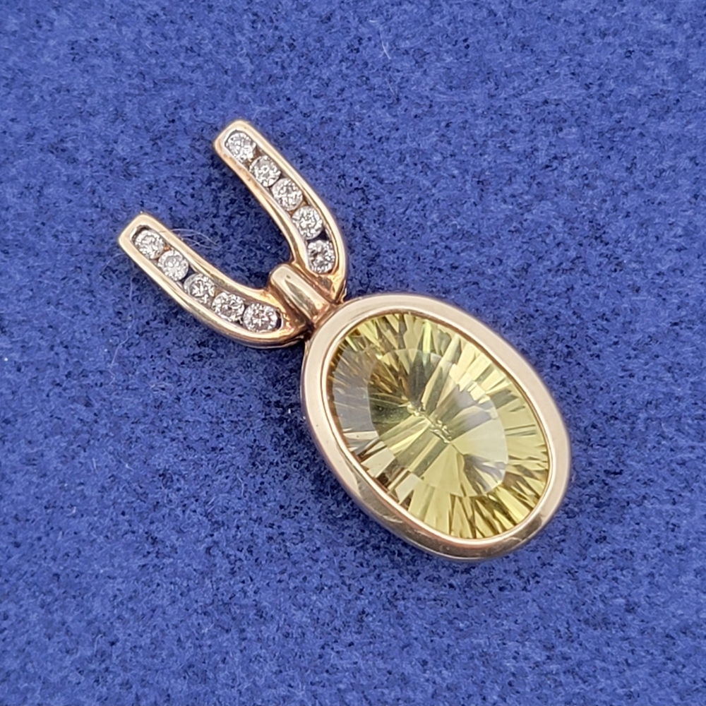 10k Gold Lemon Quartz Diamond Pendant